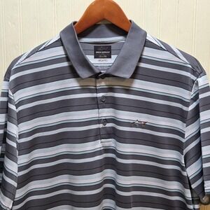 Greg Norman For Tasso Elba Polo Shirt Mens L Gray Stripe PlayDry Golf Top